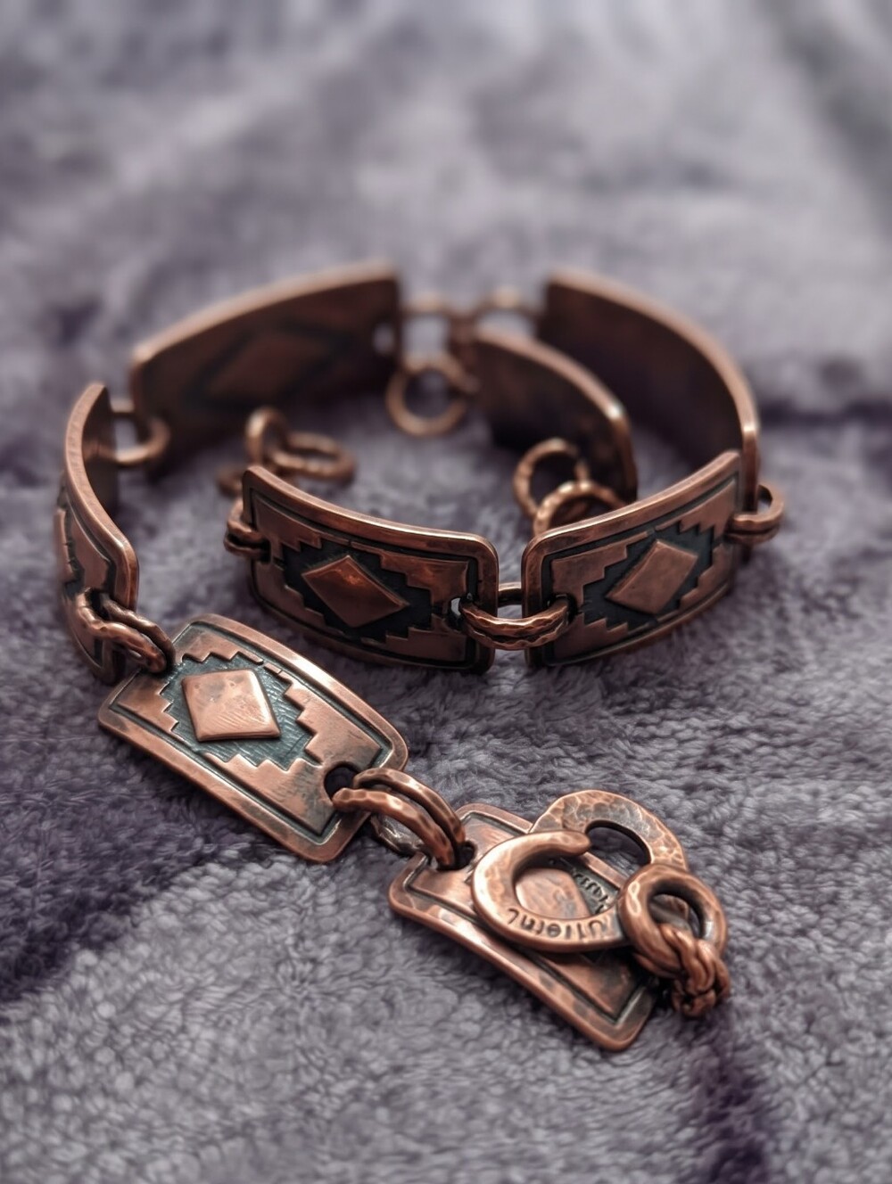 Vintage Southwestern Copper Geometric Panel Link Bracelet Tribal Boho Chic CC